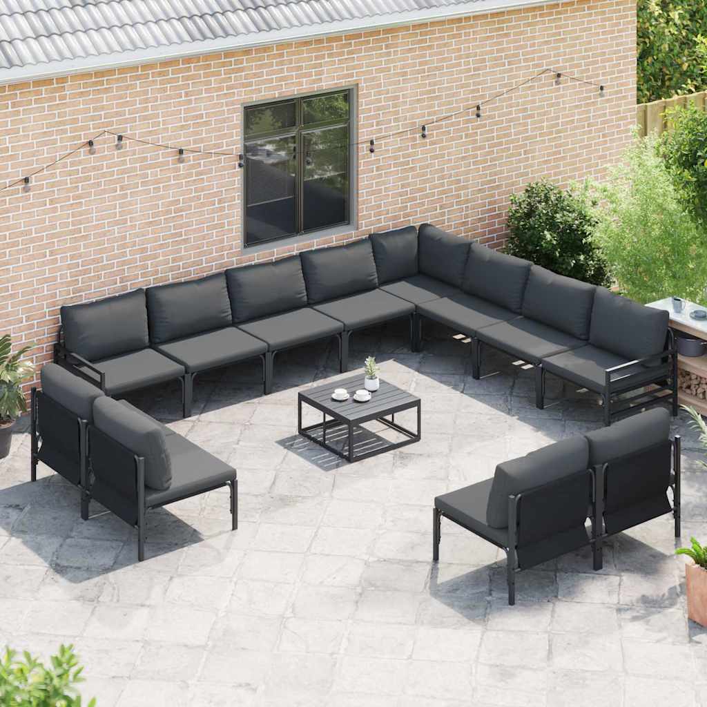 vidaXL Zestaw Sof na Ogród z poduszką 13 pcs Czarny Stal