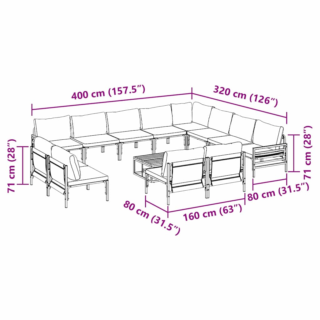 vidaXL Zestaw Sof na Ogród z poduszką 13 pcs Czarny Stal