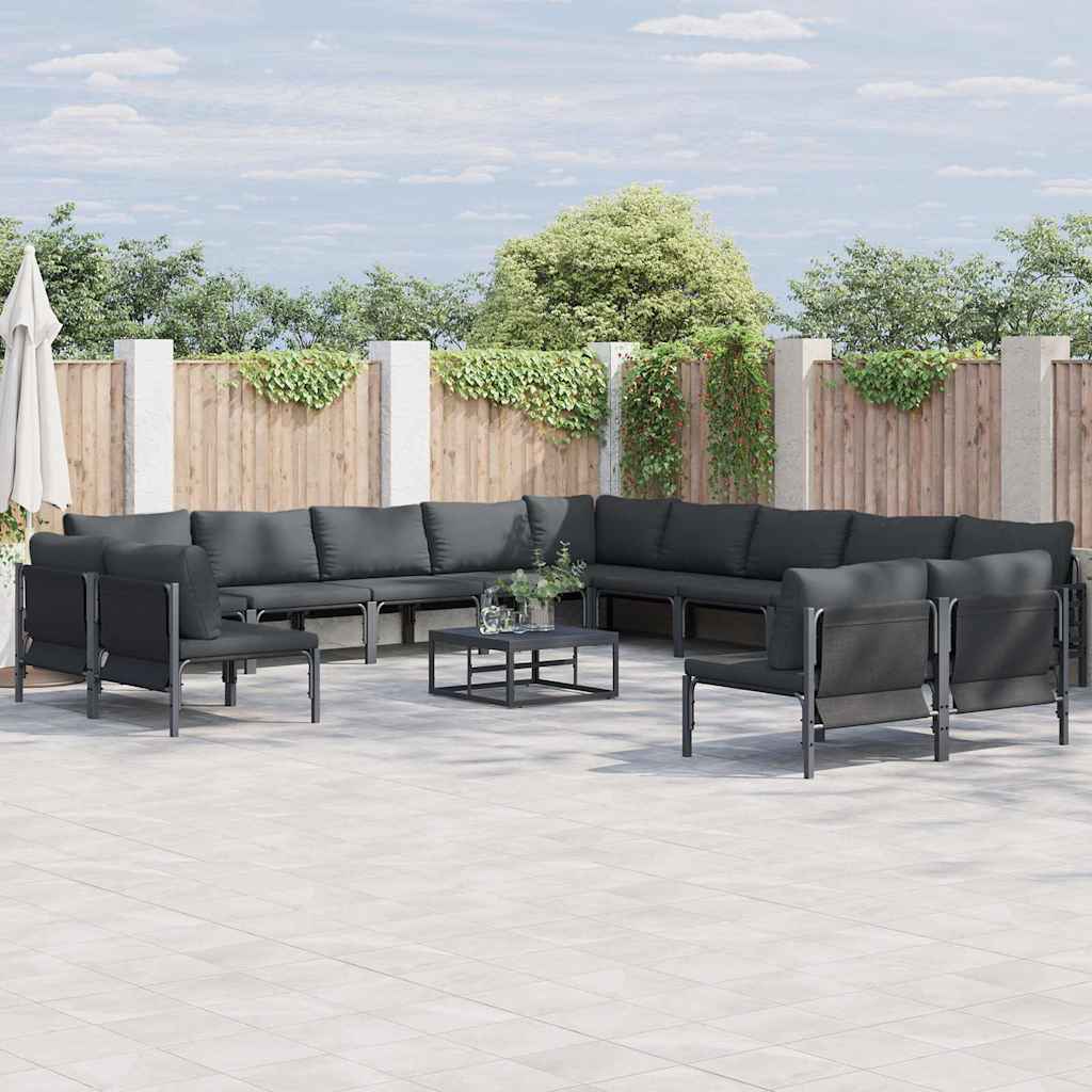 vidaXL Zestaw Sof na Ogród z poduszką 13 pcs Czarny Stal