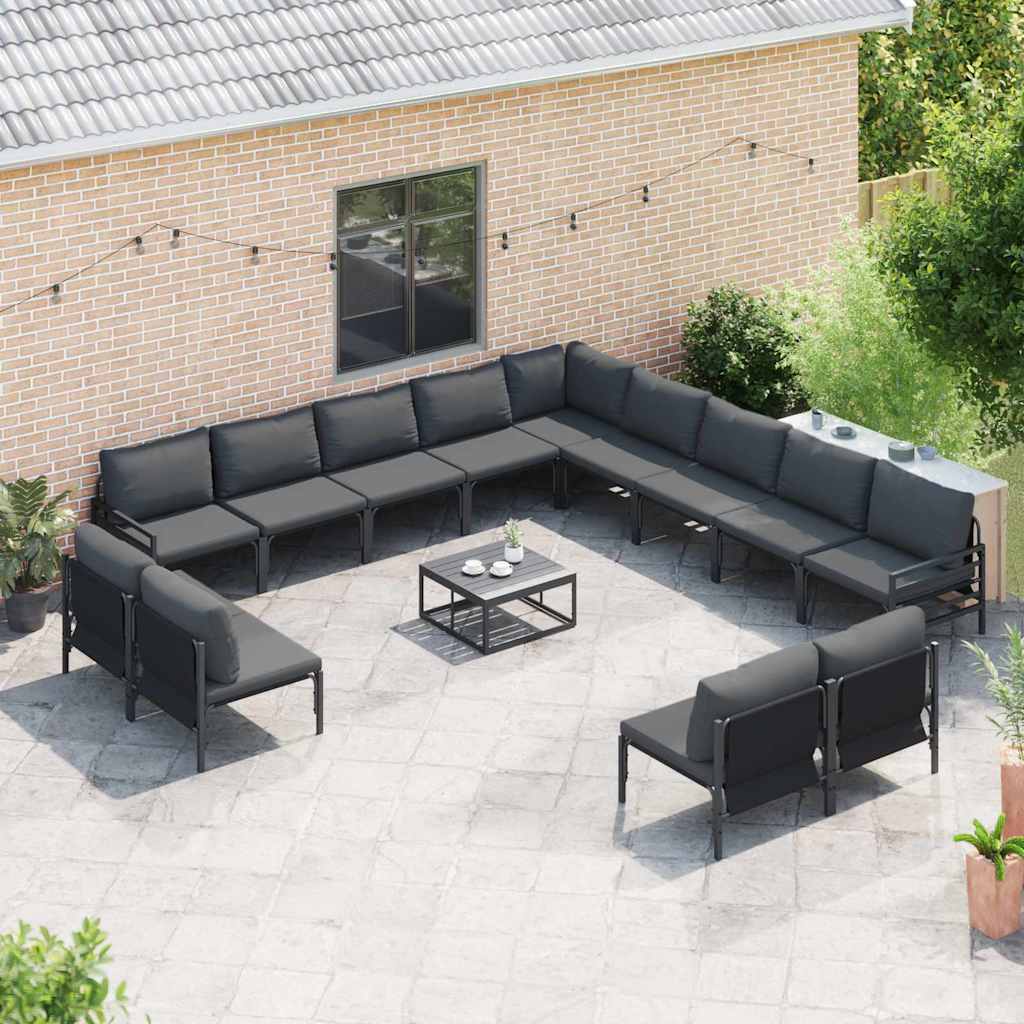 vidaXL Zestaw Sof na Ogród z poduszką 14 pcs Czarny Stal