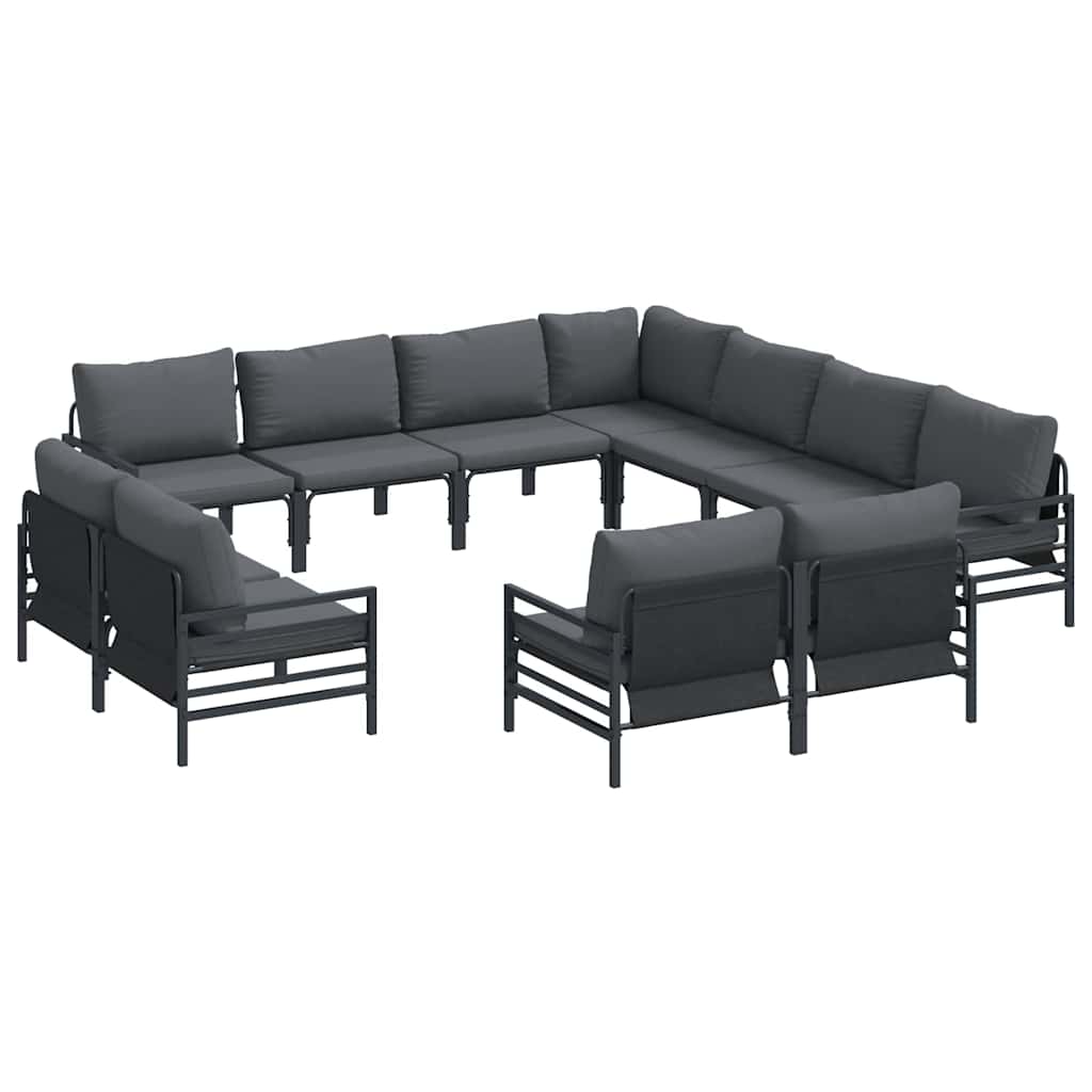 vidaXL Zestaw Sof na Ogród z poduszką 11 pcs Czarny Stal