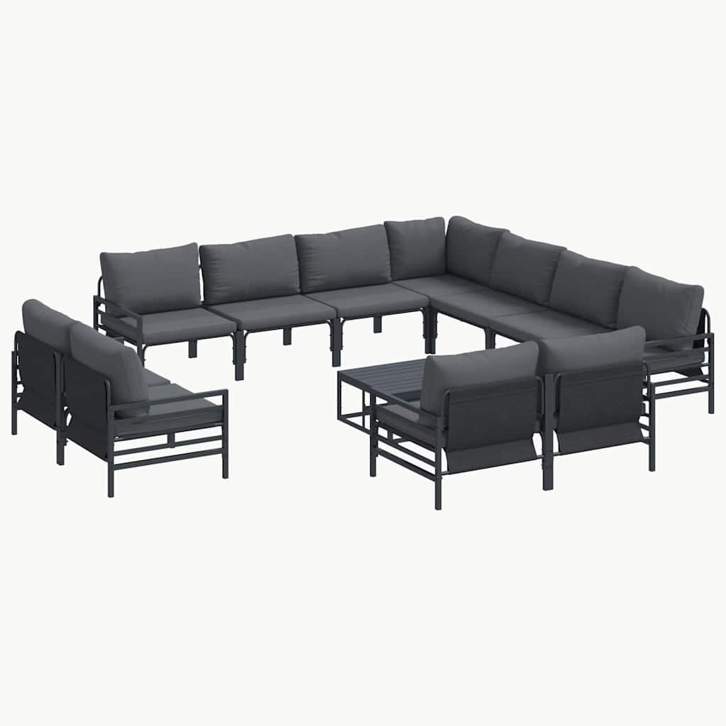 vidaXL Zestaw Sof na Ogród z poduszką 12 pcs Czarny Stal