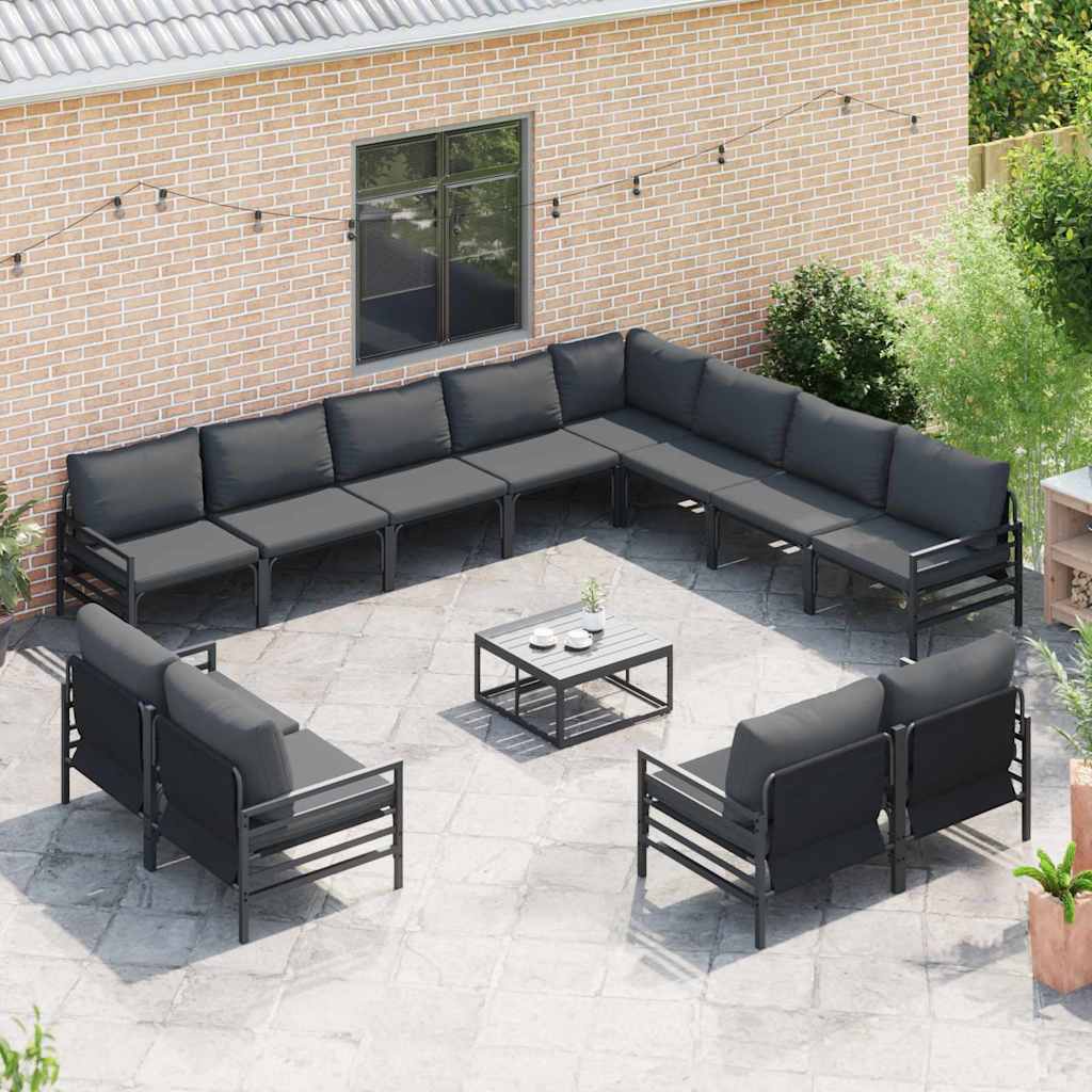 vidaXL Zestaw Sof na Ogród z poduszką 12 pcs Czarny Stal