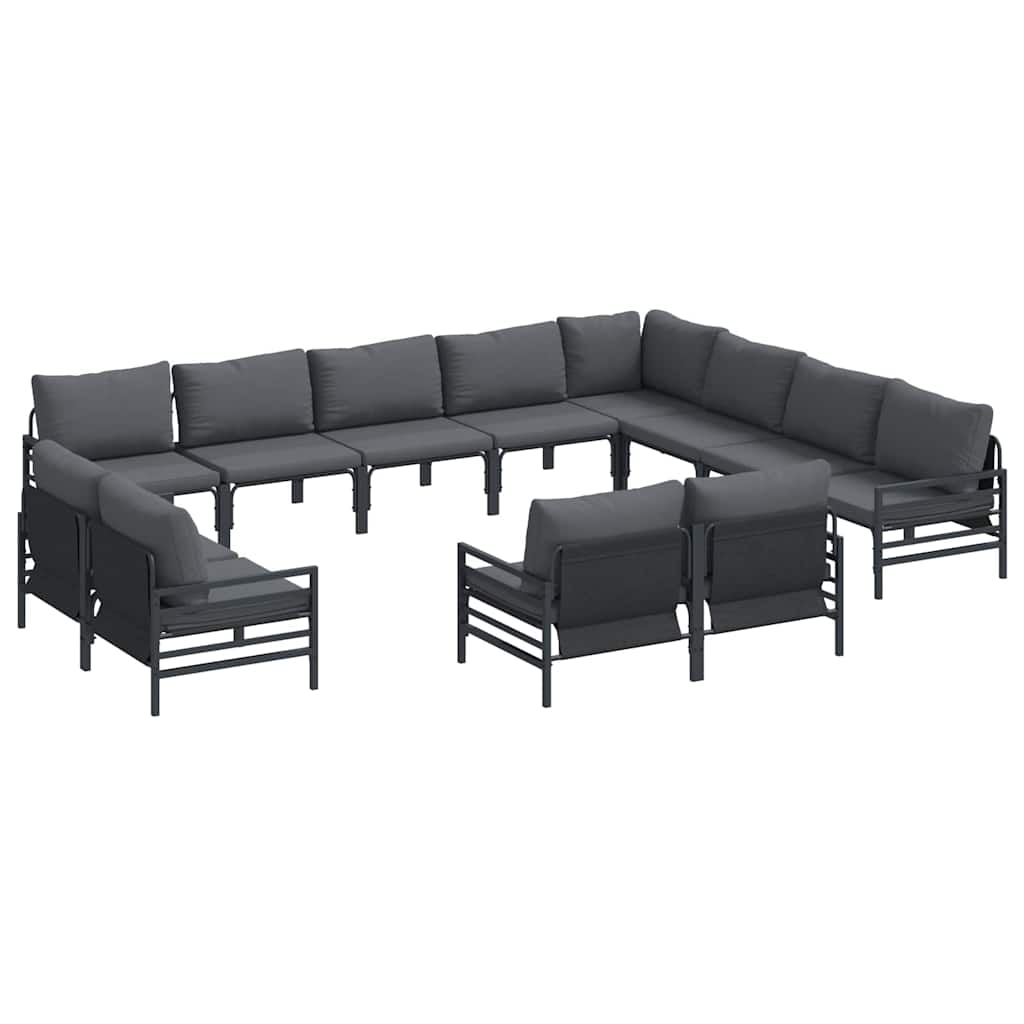 vidaXL Zestaw Sof na Ogród z poduszką 12 pcs Czarny Stal
