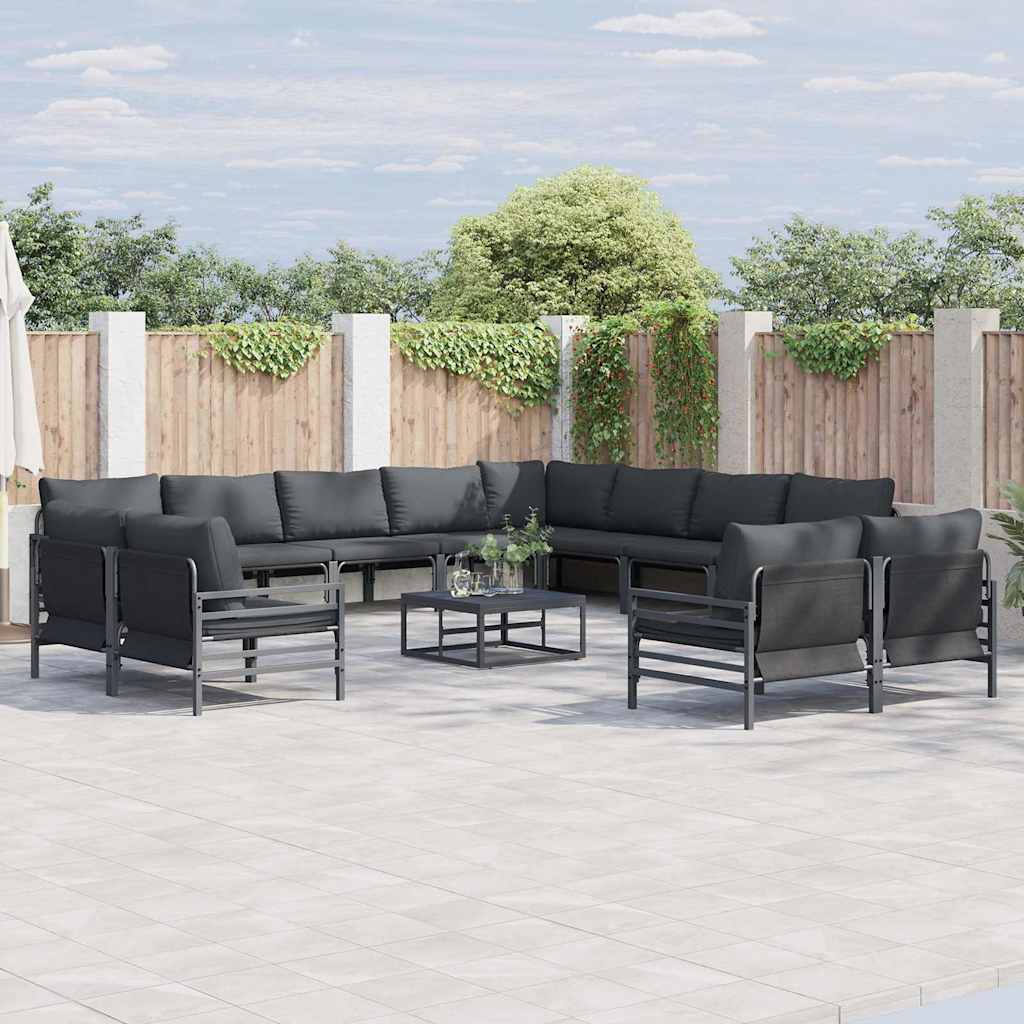 vidaXL Zestaw Sof na Ogród z poduszką 13 pcs Czarny Stal