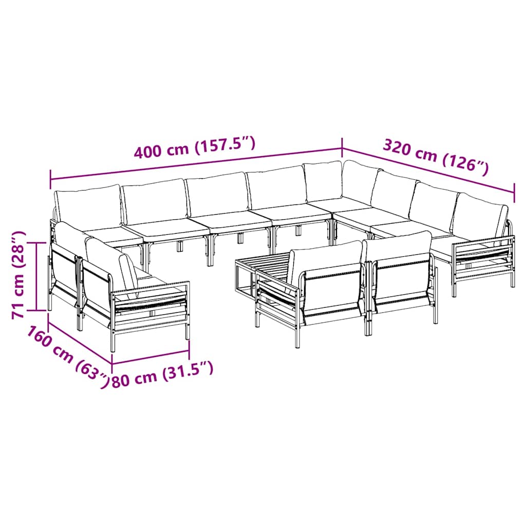 vidaXL Zestaw Sof na Ogród z poduszką 13 pcs Czarny Stal