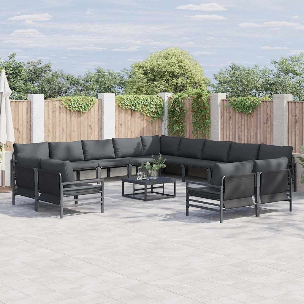 vidaXL Zestaw Sof na Ogród z poduszką 13 pcs Czarny Stal