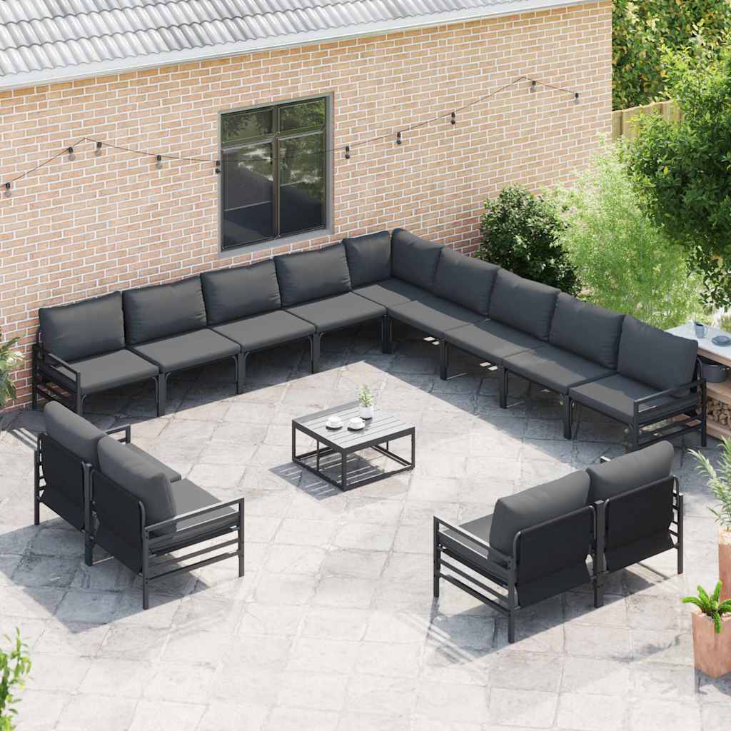 vidaXL Zestaw Sof na Ogród z poduszką 14 pcs Czarny Stal
