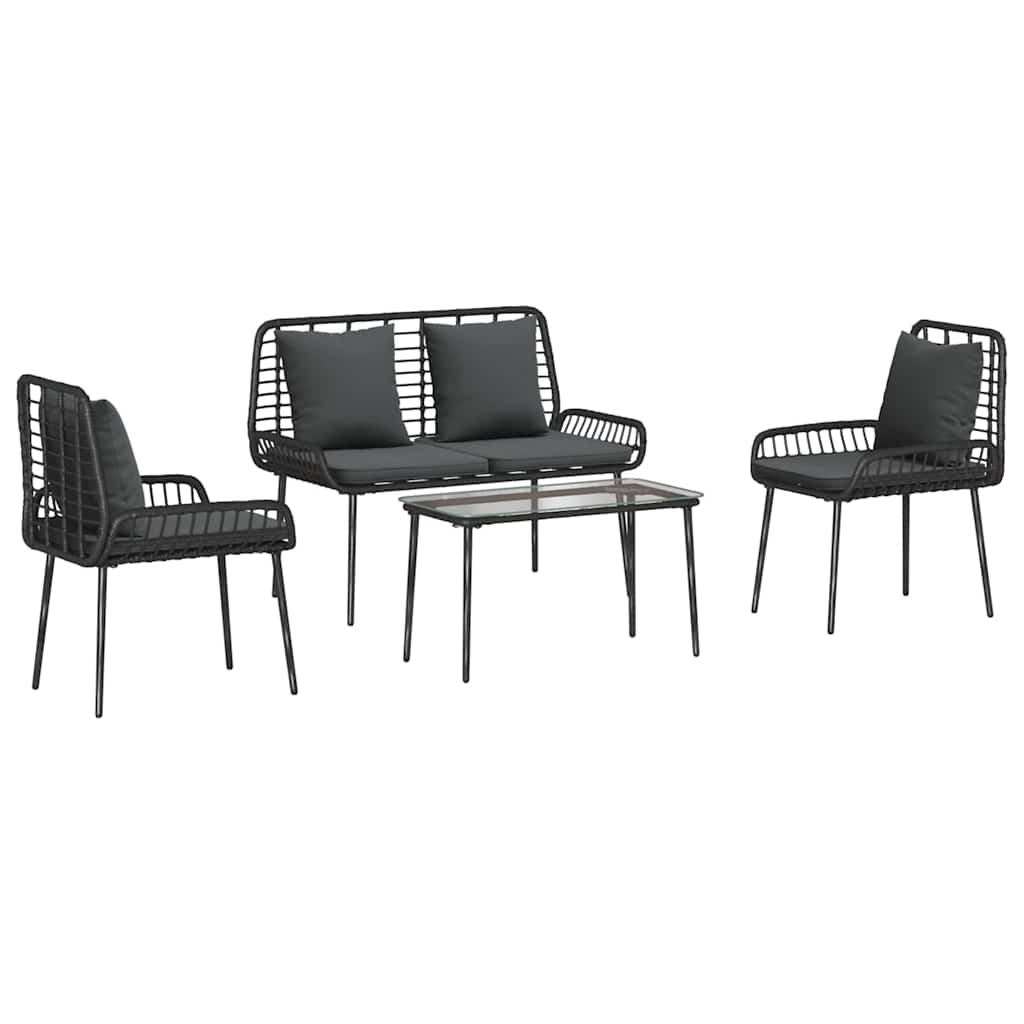 vidaXL Zestaw mebli ogrodowych 4 pcs Czarny i kremowy polirattan