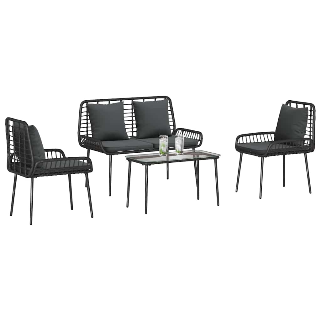 vidaXL Zestaw mebli ogrodowych 4 pcs Czarny i kremowy polirattan