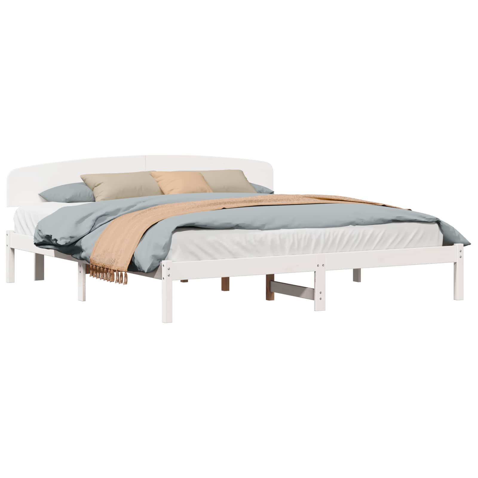 vidaXL Ramka łóżka Z zagłówkiem Biały 200 x 200 cm Lite drewno sosnowe