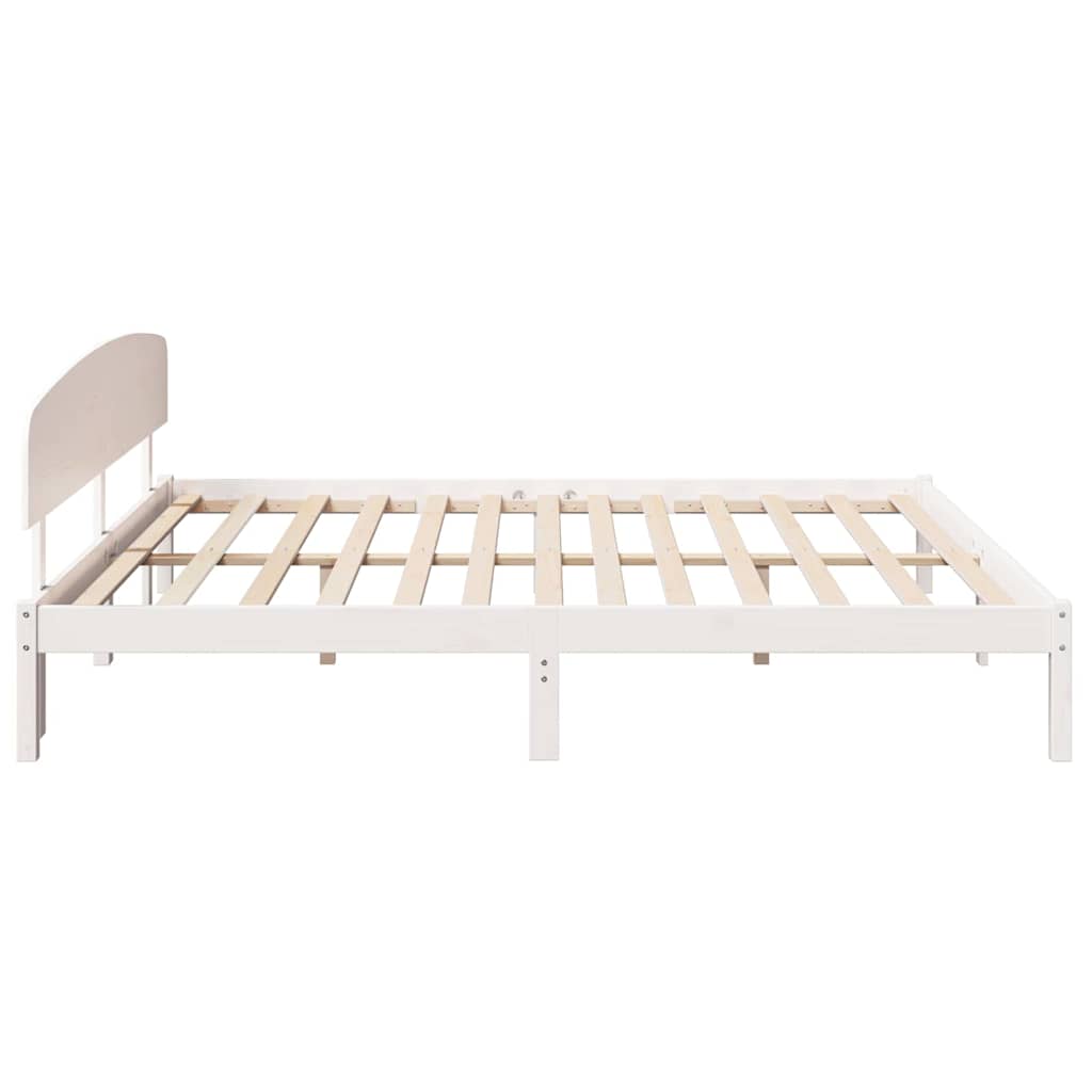vidaXL Ramka łóżka Z zagłówkiem Biały 200 x 200 cm Lite drewno sosnowe