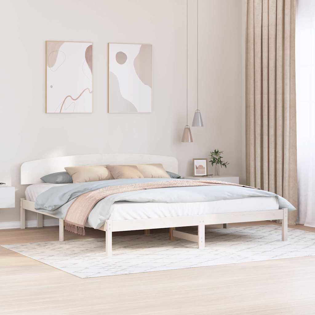 vidaXL Ramka łóżka Z zagłówkiem Biały 180 x 200 cm Lite drewno sosnowe