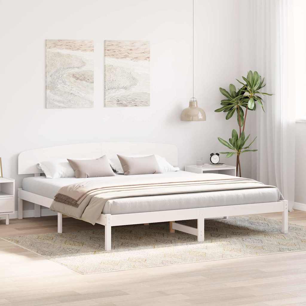 vidaXL Ramka łóżka Z zagłówkiem Biały 180 x 200 cm Lite drewno sosnowe