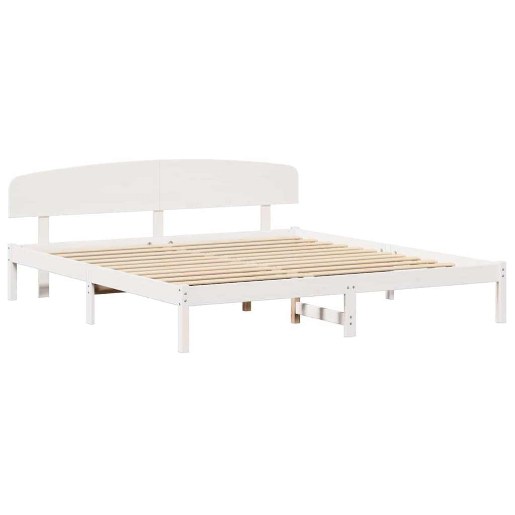 vidaXL Ramka łóżka Z zagłówkiem Biały 180 x 200 cm Lite drewno sosnowe