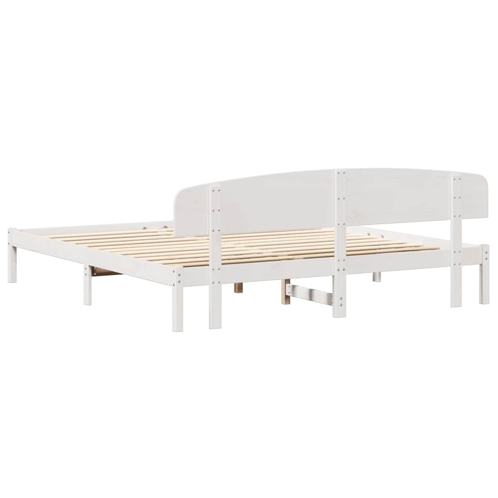 vidaXL Ramka łóżka Z zagłówkiem Biały 180 x 200 cm Lite drewno sosnowe