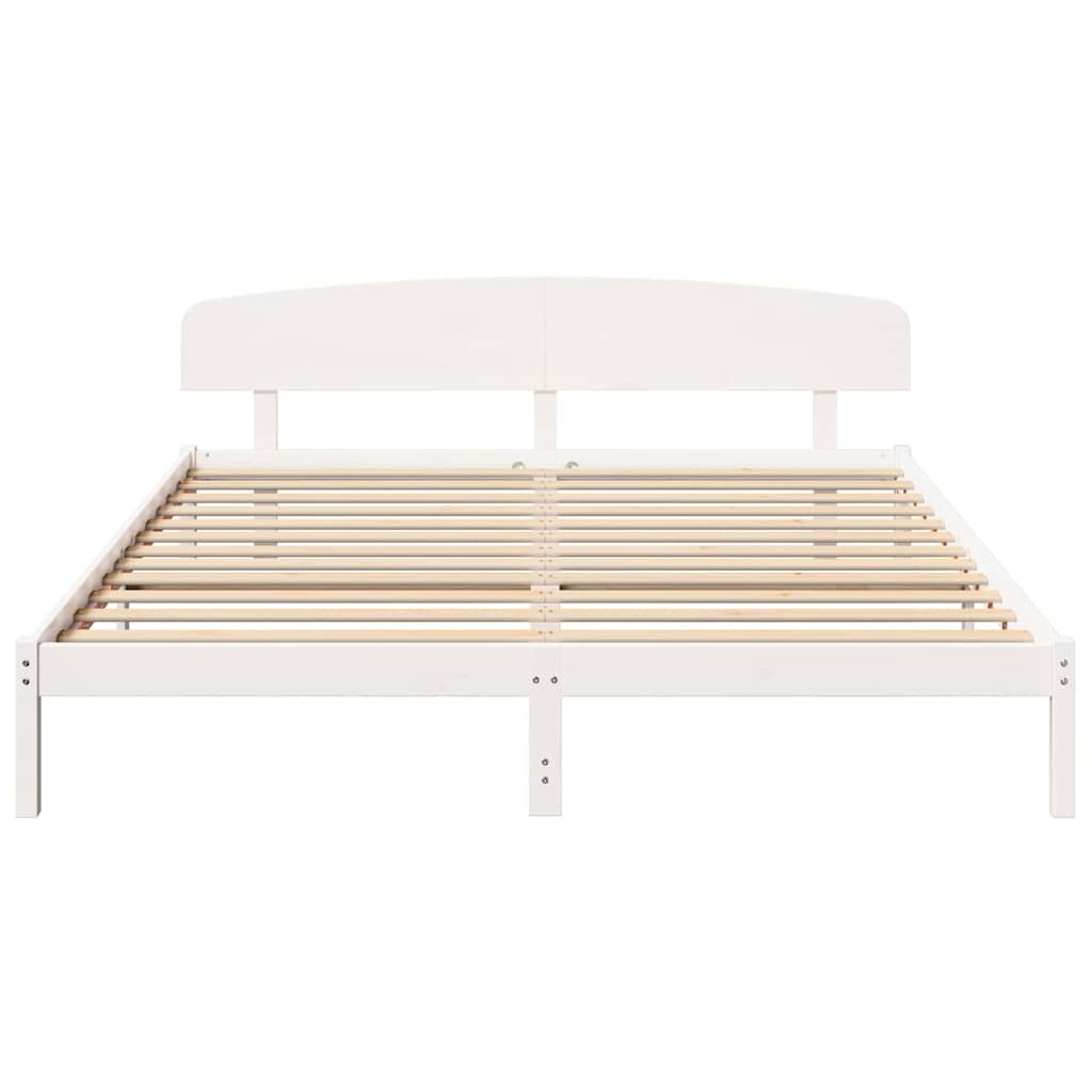 vidaXL Ramka łóżka Z zagłówkiem Biały 180 x 200 cm Lite drewno sosnowe