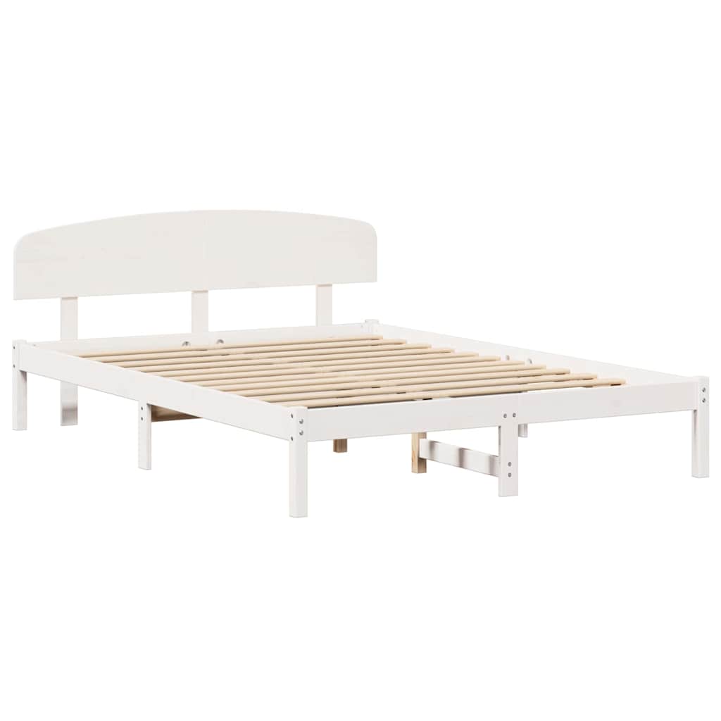 vidaXL Ramka łóżka Z zagłówkiem Biały 160 x 200 cm Lite drewno sosnowe