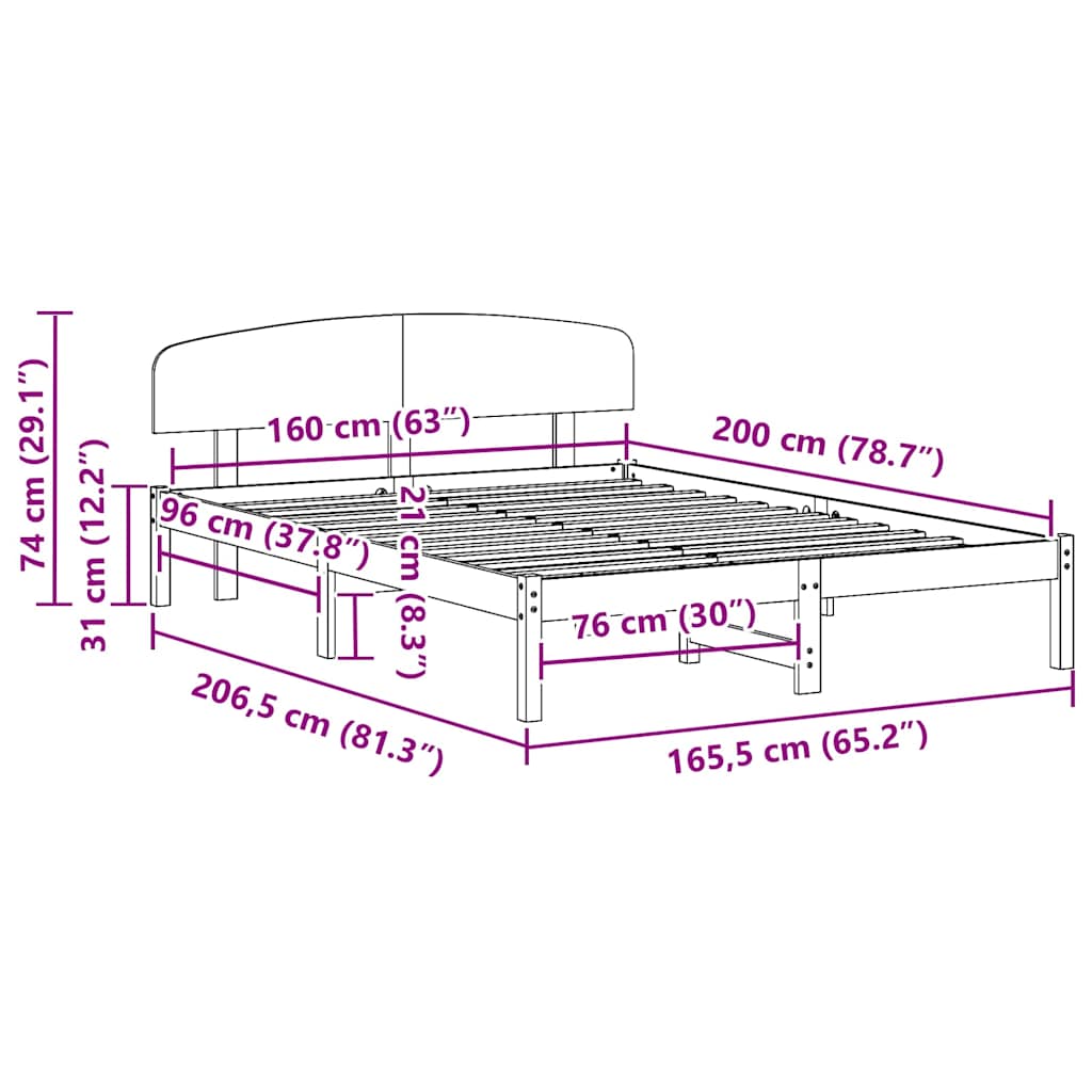vidaXL Ramka łóżka Woskowy Brąz 160 x 200 cm Lite drewno sosnowe