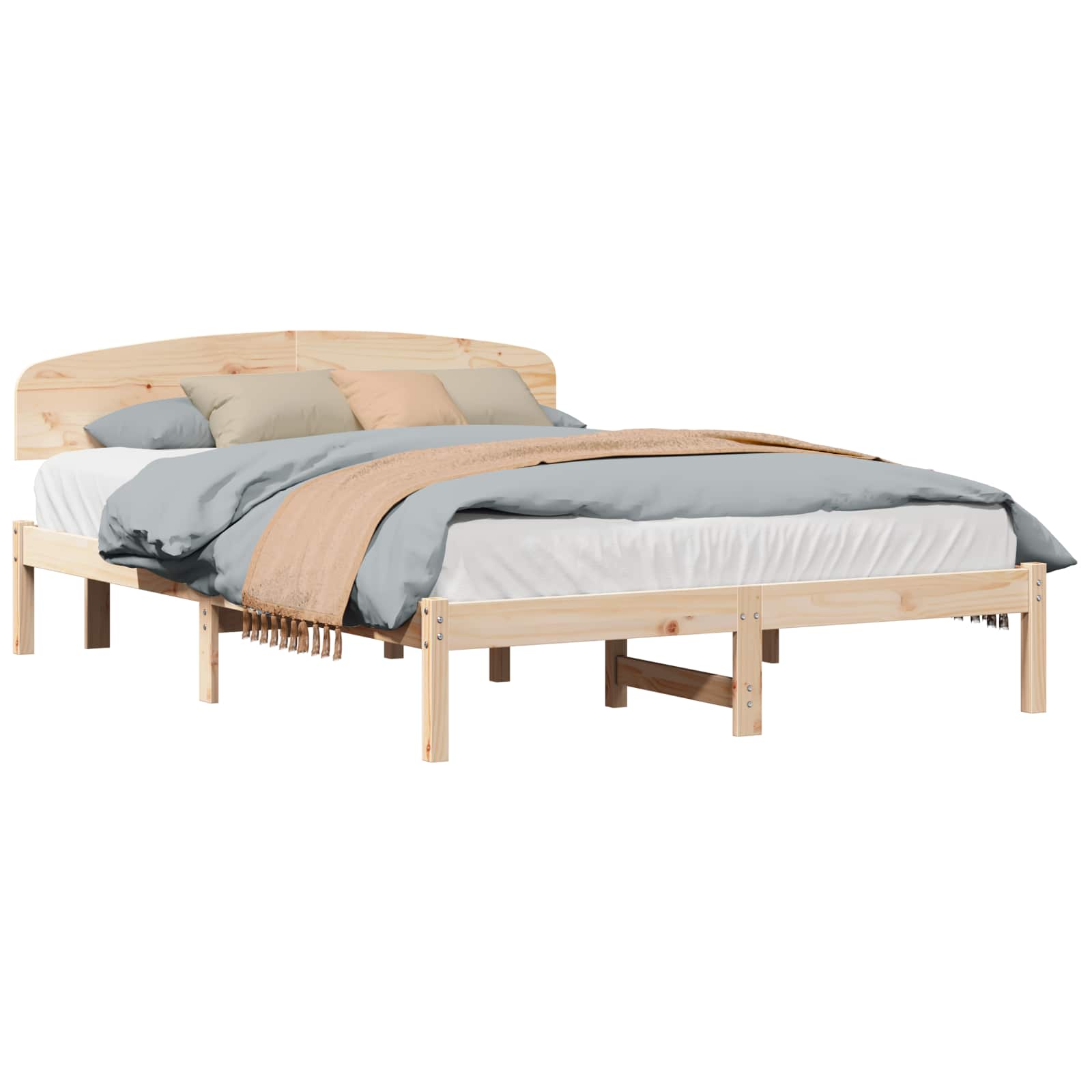 vidaXL Ramka łóżka Naturalny 150 x 200 cm Lite drewno sosnowe