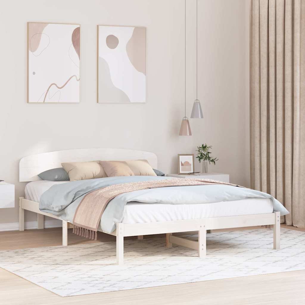 vidaXL Ramka łóżka Z zagłówkiem Biały 150 x 200 cm Lite drewno sosnowe