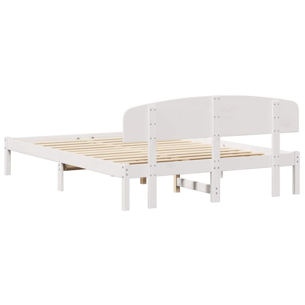 vidaXL Ramka łóżka Z zagłówkiem Biały 150 x 200 cm Lite drewno sosnowe