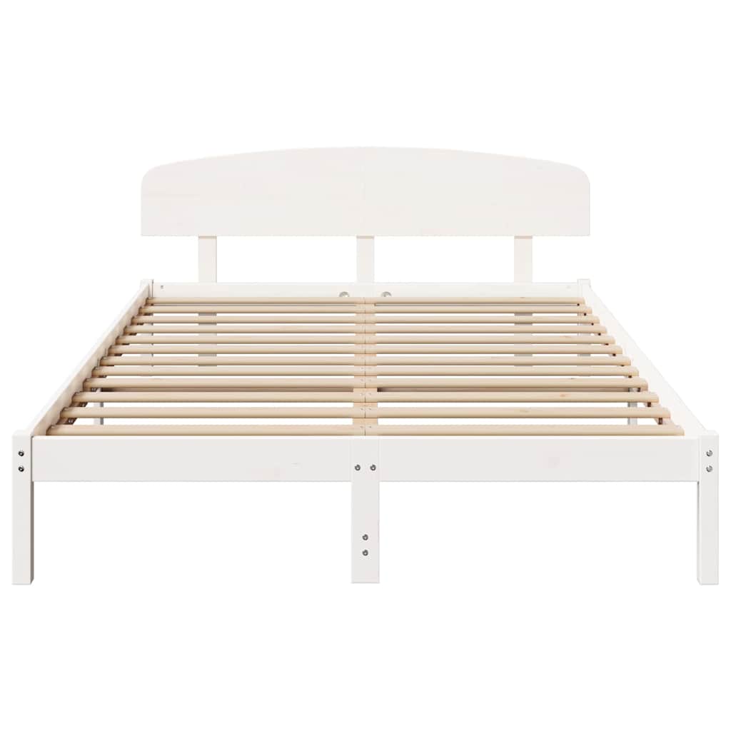 vidaXL Ramka łóżka Z zagłówkiem Biały 150 x 200 cm Lite drewno sosnowe