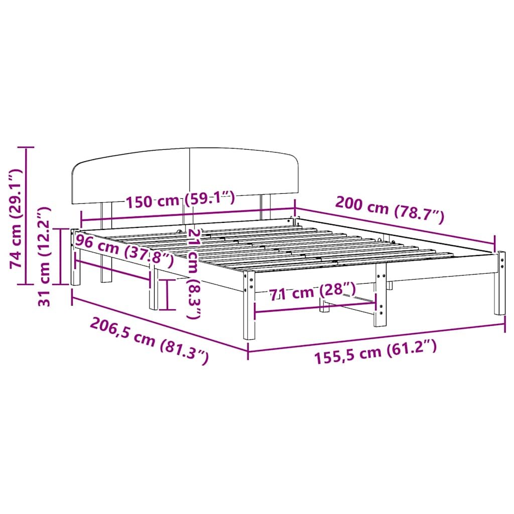 vidaXL Ramka łóżka Woskowy Brąz 150 x 200 cm Lite drewno sosnowe