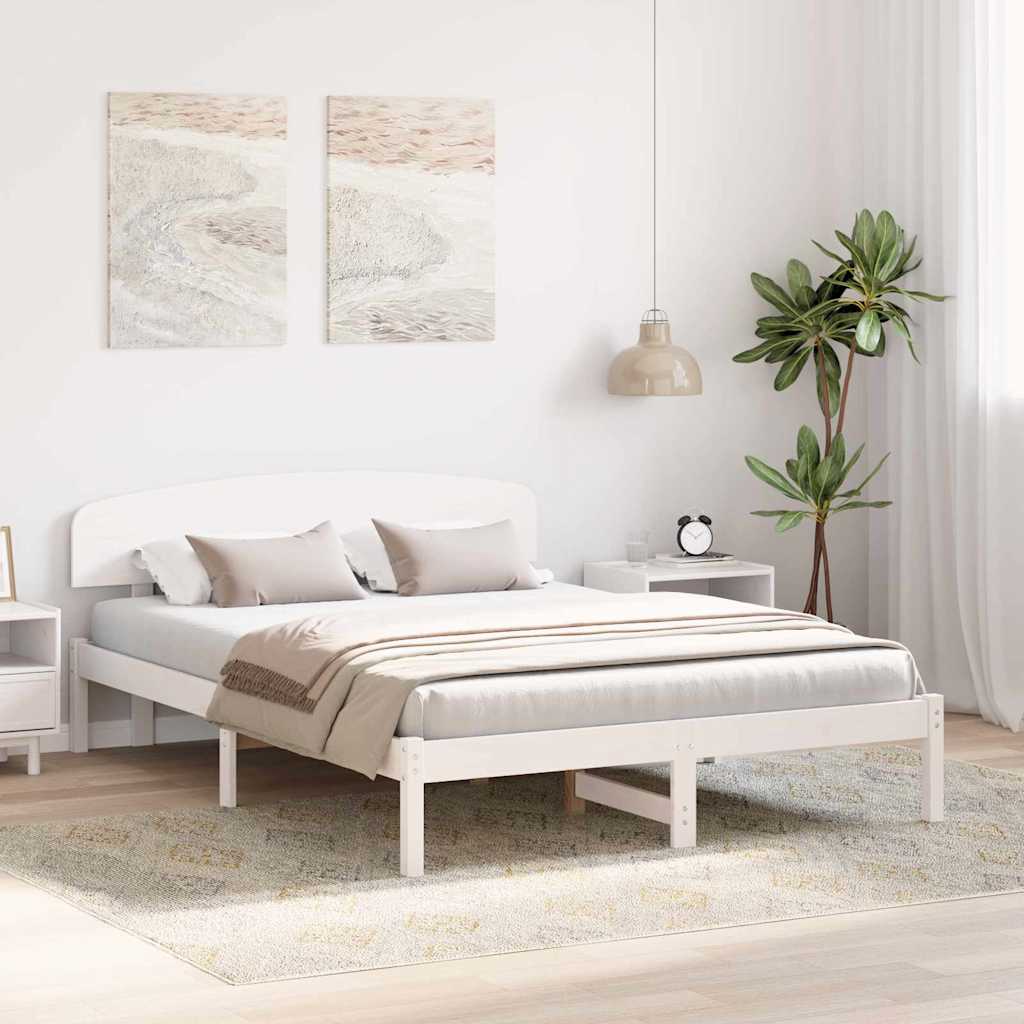 vidaXL Ramka łóżka Z zagłówkiem Biały 140 x 200 cm Lite drewno sosnowe