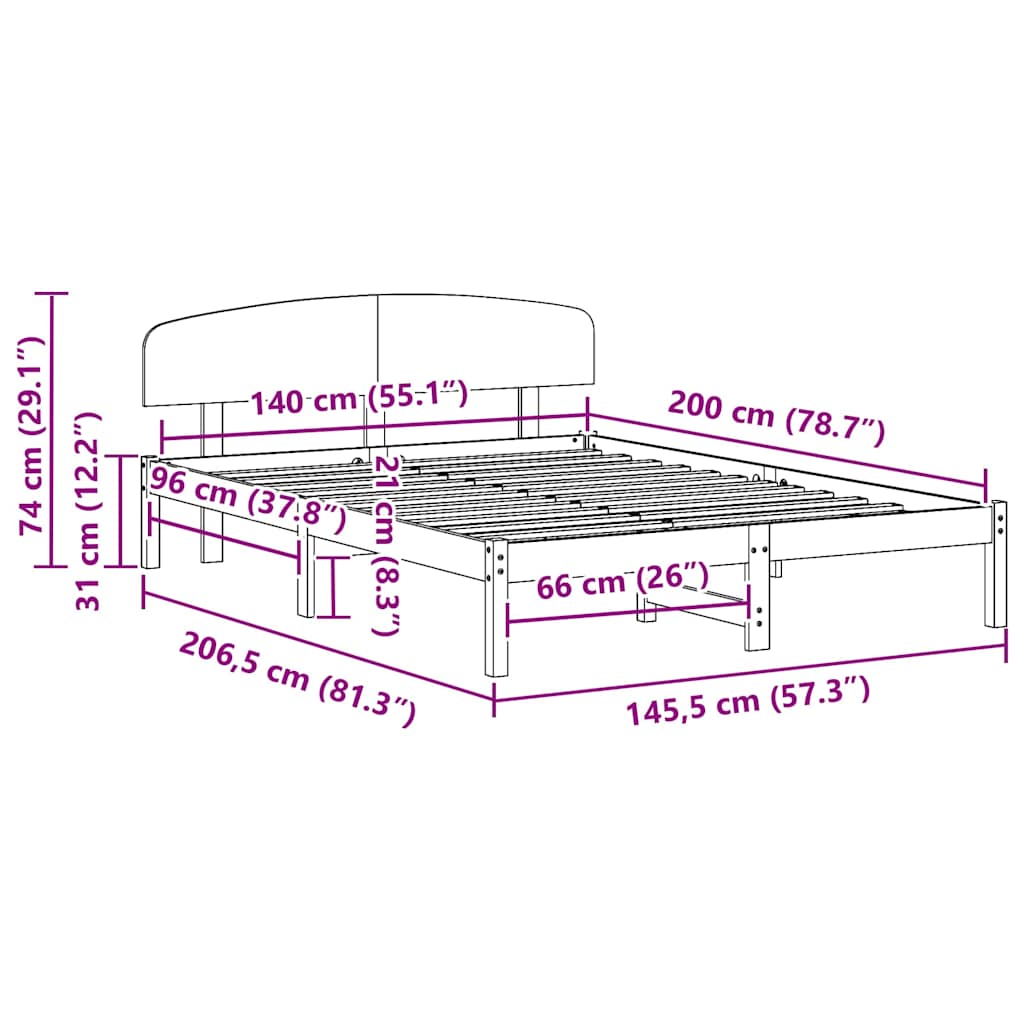 vidaXL Ramka łóżka Woskowy Brąz 140 x 200 cm Lite drewno sosnowe