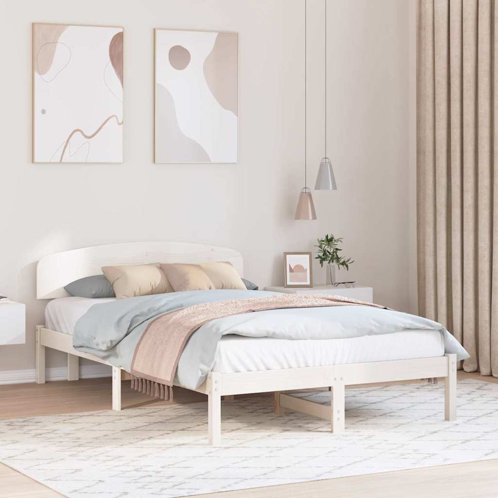 vidaXL Ramka łóżka Z zagłówkiem Biały 120 x 200 cm Lite drewno sosnowe