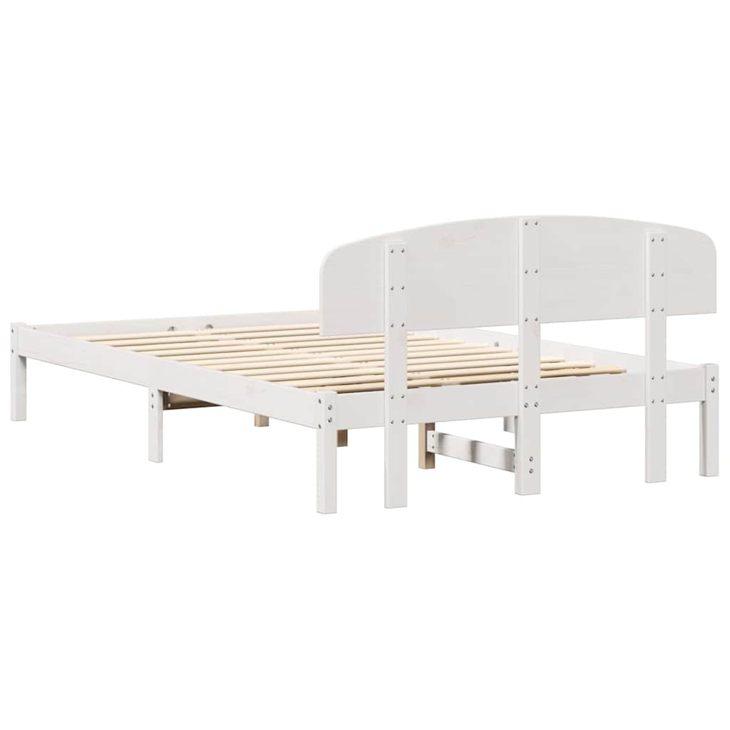 vidaXL Ramka łóżka Z zagłówkiem Biały 120 x 200 cm Lite drewno sosnowe