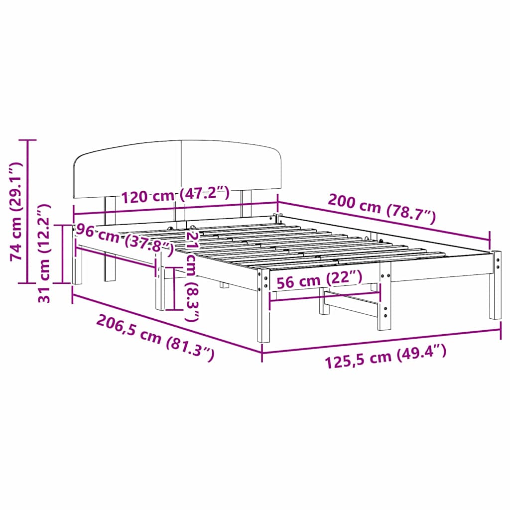 vidaXL Ramka łóżka Woskowy Brąz 120 x 200 cm Lite drewno sosnowe