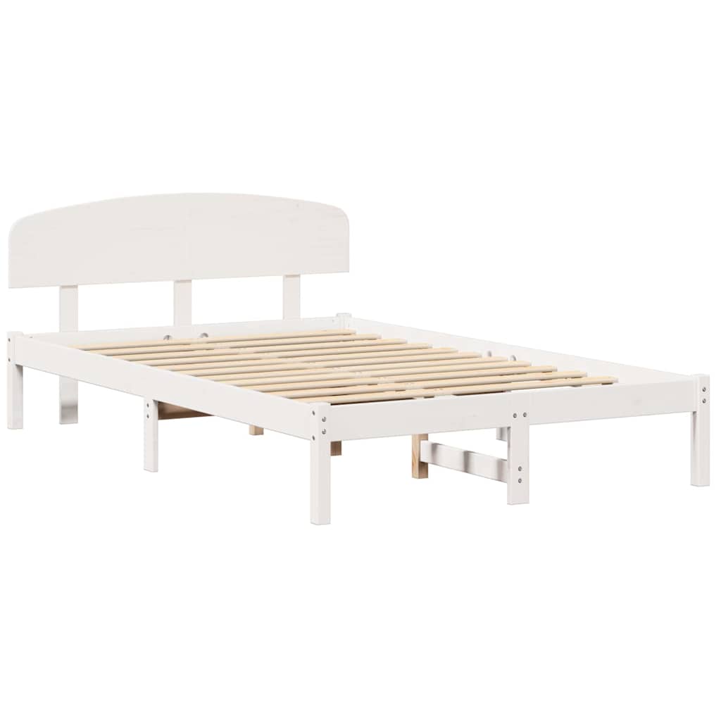 vidaXL Ramka łóżka Z zagłówkiem Biały 140 x 190 cm Lite drewno sosnowe