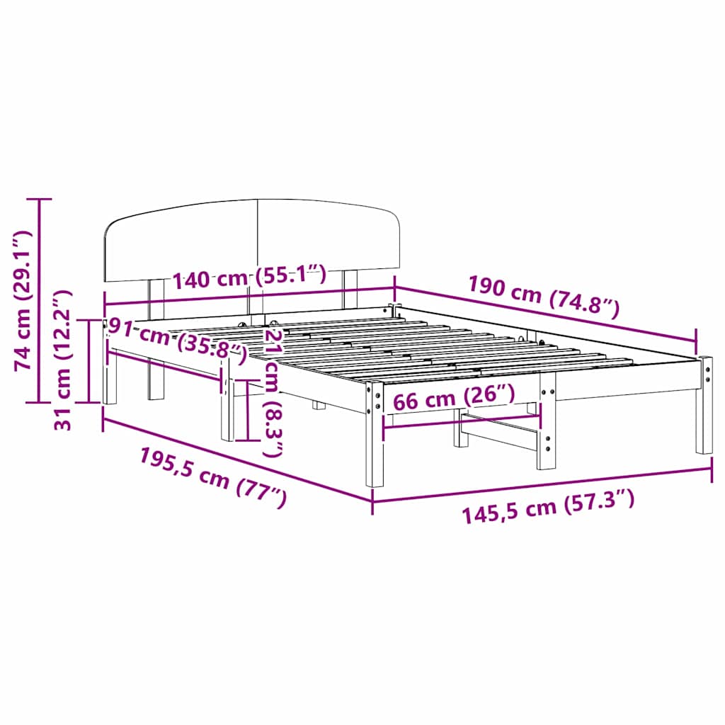 vidaXL Ramka łóżka Z zagłówkiem Biały 140 x 190 cm Lite drewno sosnowe