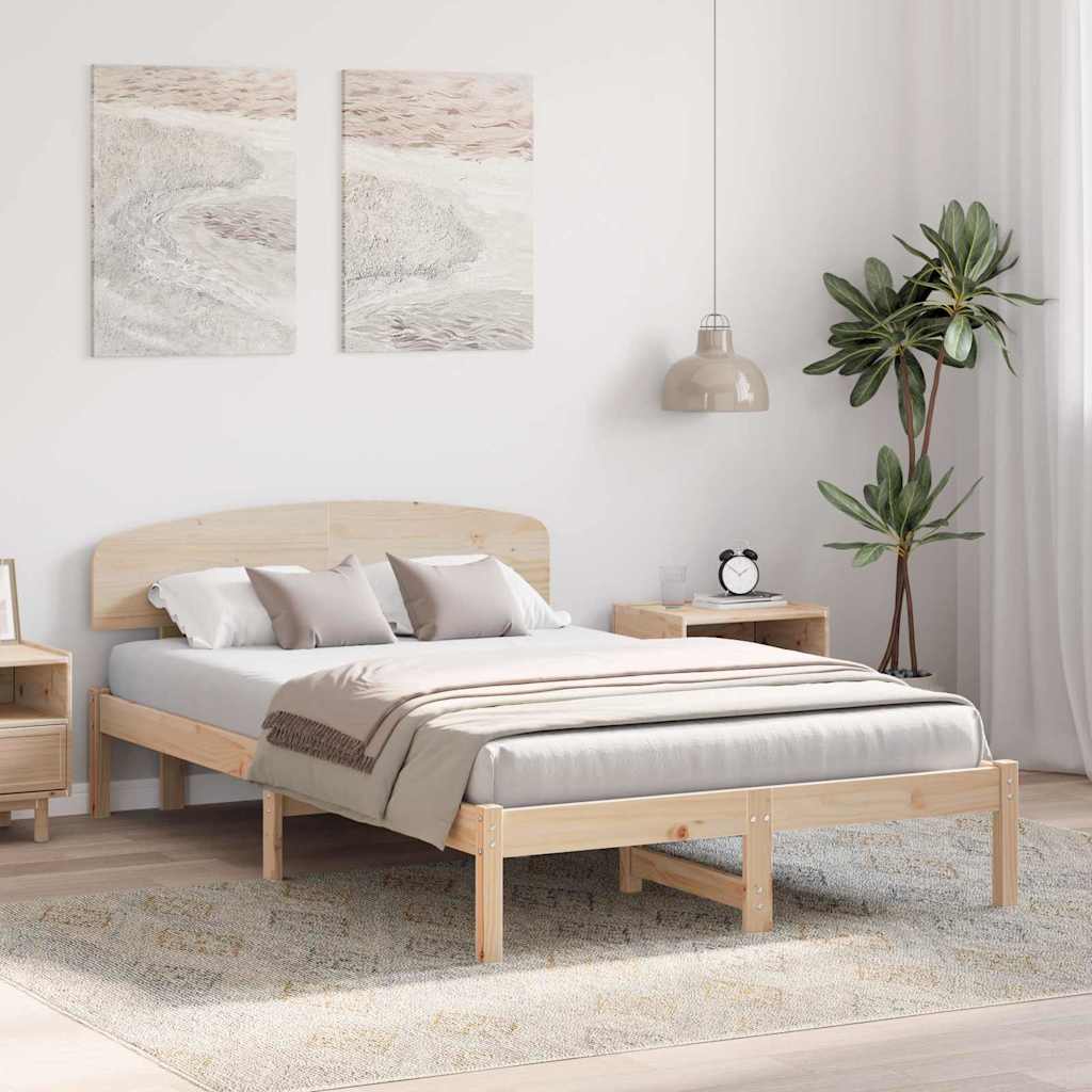 vidaXL Ramka łóżka Naturalny 135 x 190 cm Lite drewno sosnowe