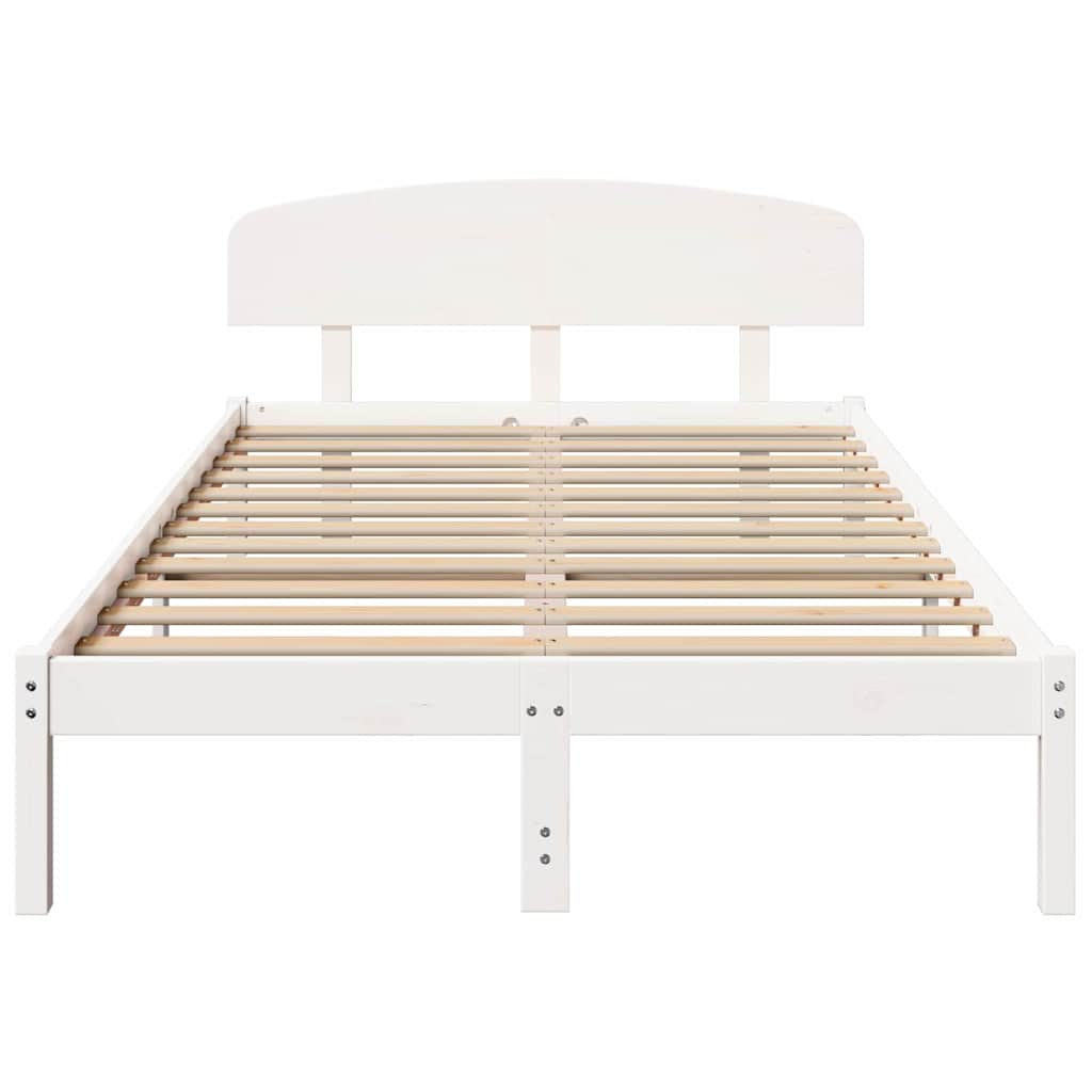 vidaXL Ramka łóżka Z zagłówkiem Biały 135 x 190 cm Lite drewno sosnowe