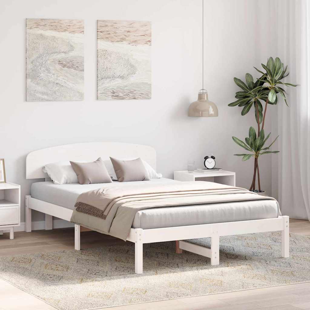 vidaXL Ramka łóżka Z zagłówkiem Biały 120 x 190 cm Lite drewno sosnowe