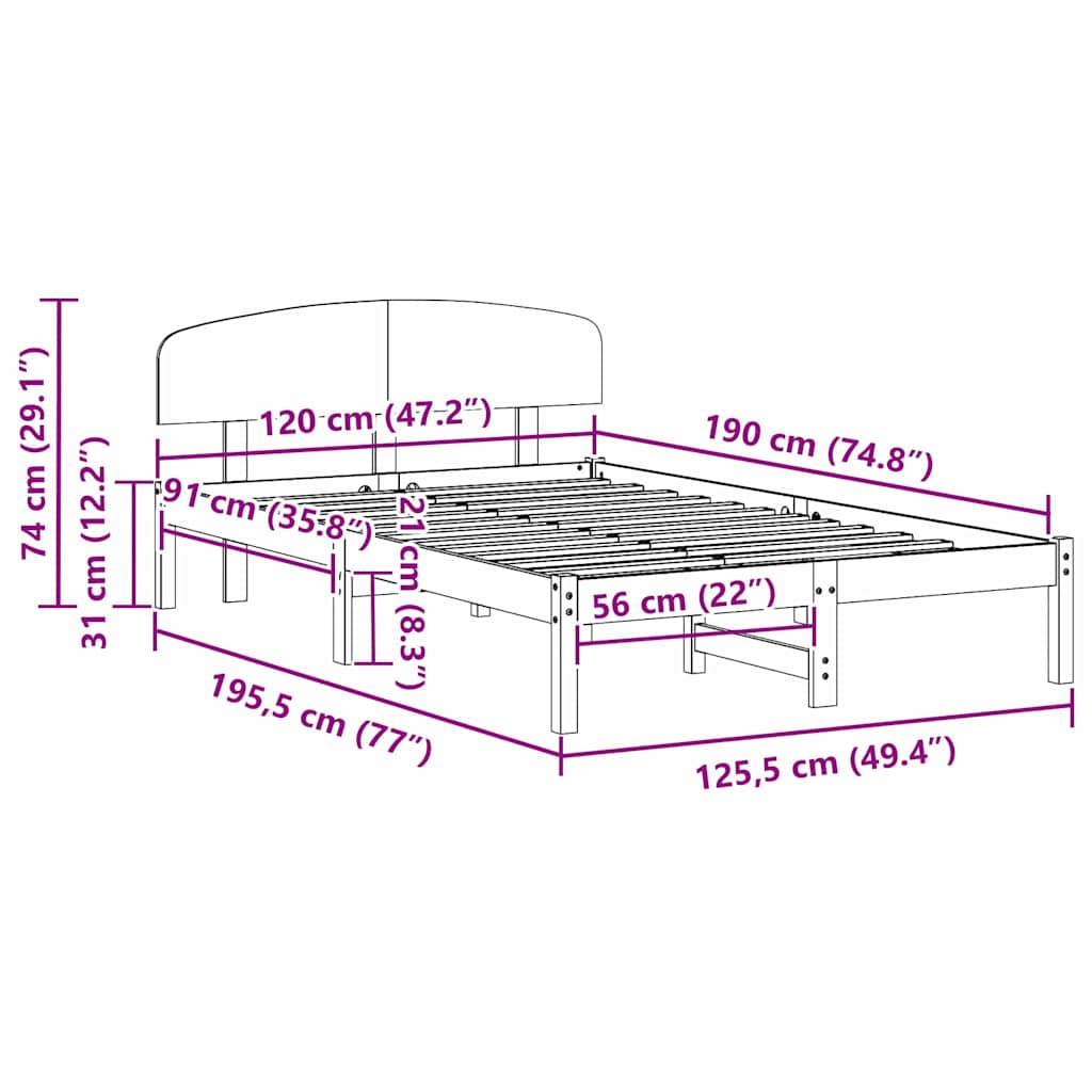vidaXL Ramka łóżka Woskowy Brąz 120 x 190 cm Lite drewno sosnowe