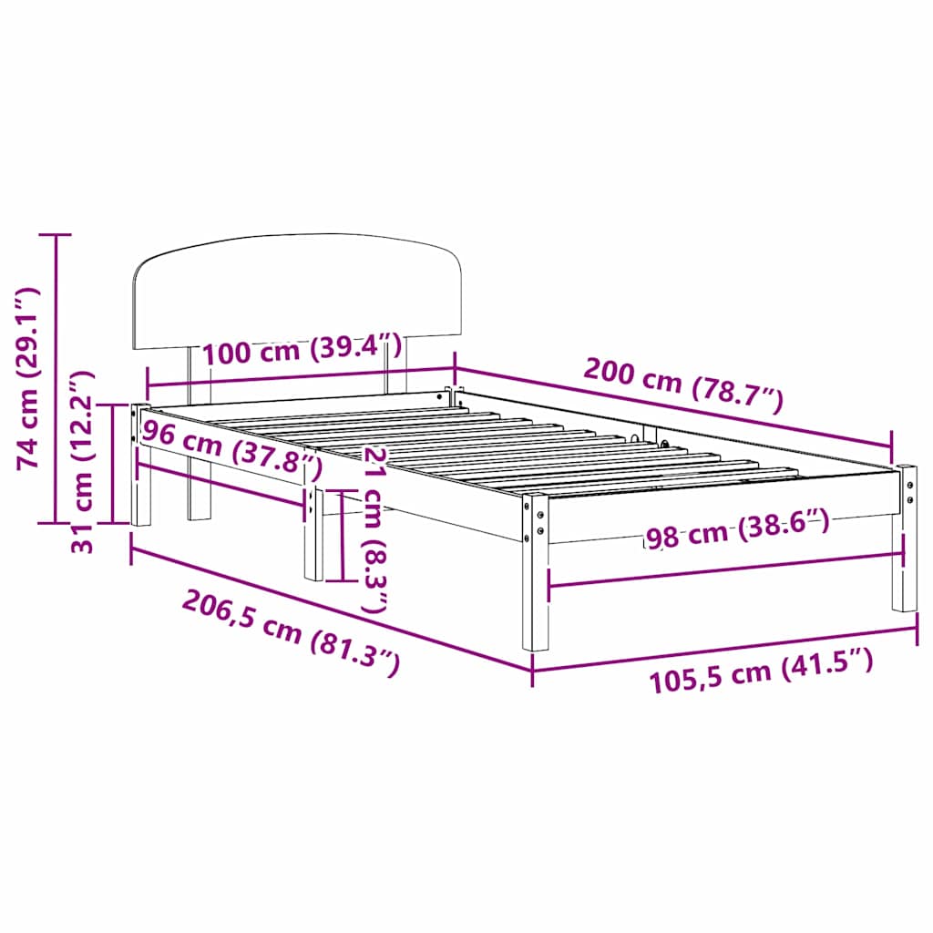 vidaXL Ramka łóżka Woskowy Brąz 100 x 200 cm Lite drewno sosnowe