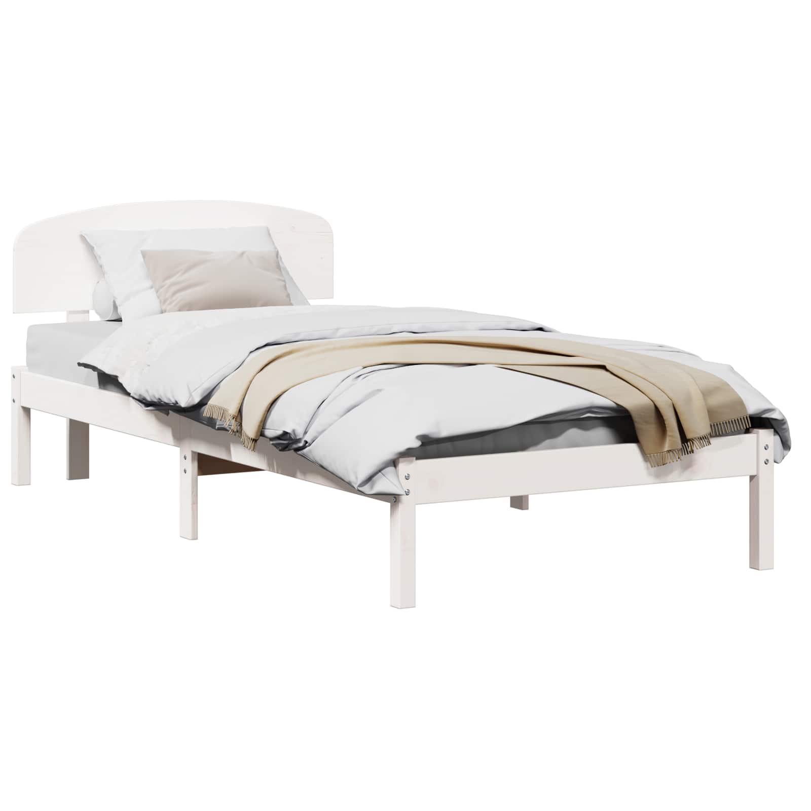 vidaXL Ramka łóżka Z zagłówkiem Biały 90 x 200 cm Lite drewno sosnowe