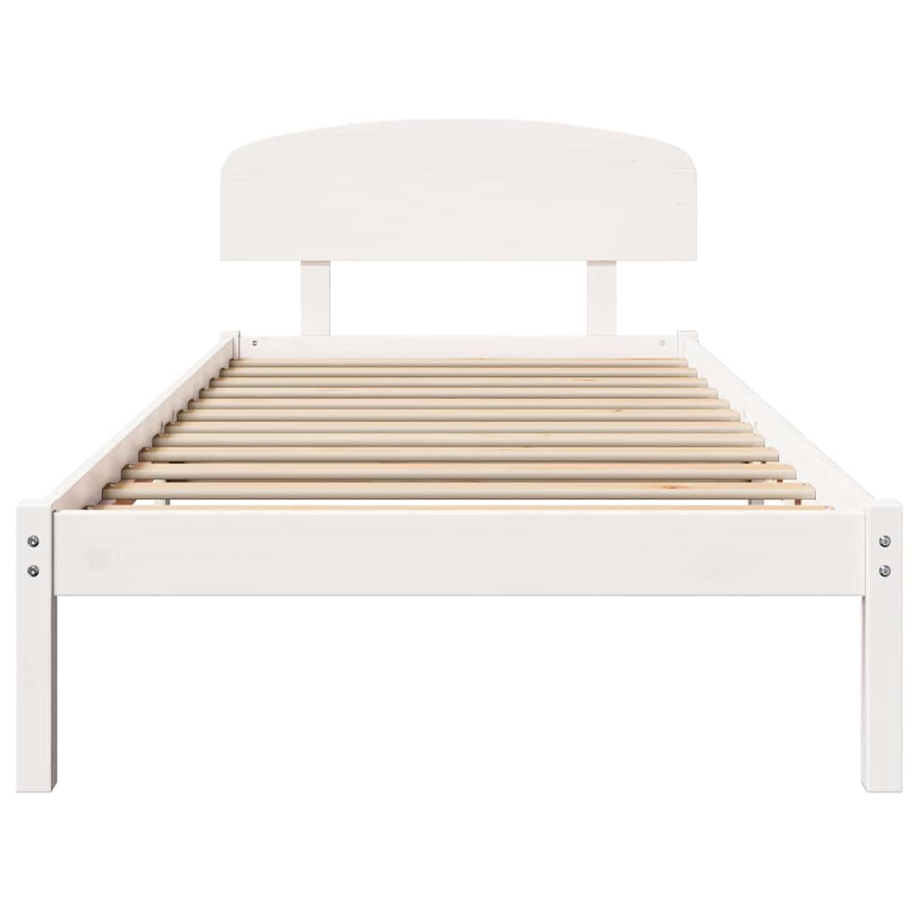 vidaXL Ramka łóżka Z zagłówkiem Biały 90 x 200 cm Lite drewno sosnowe