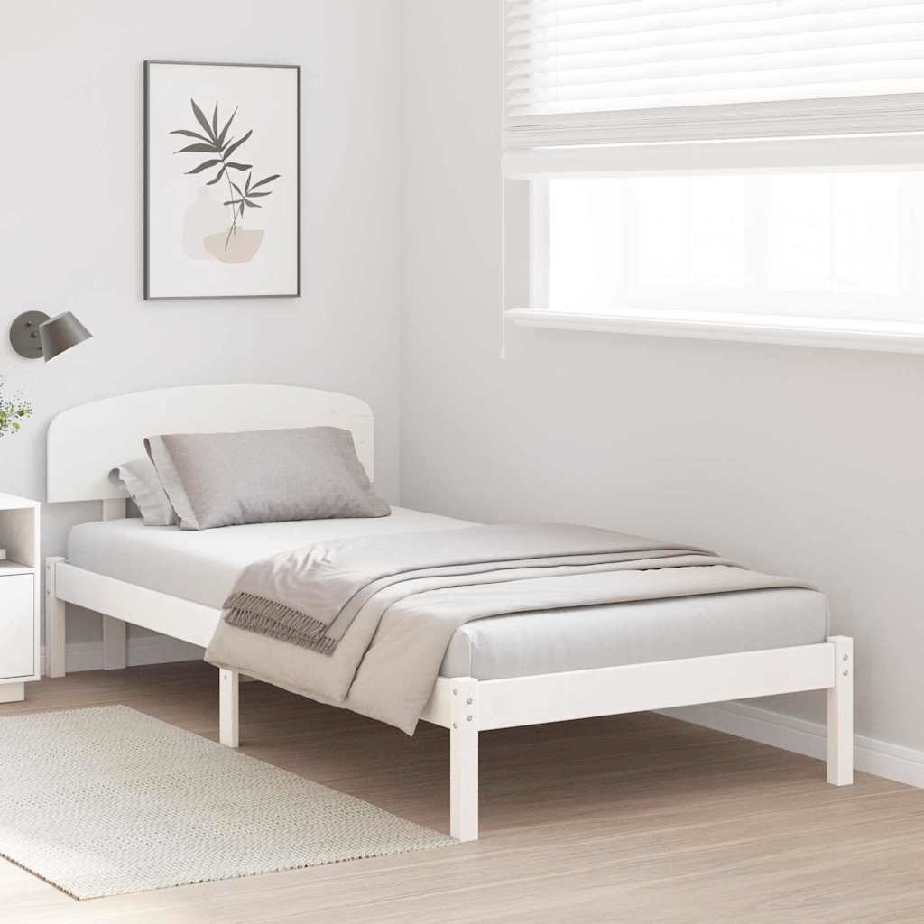 vidaXL Ramka łóżka Z zagłówkiem Biały 80 x 200 cm Lite drewno sosnowe
