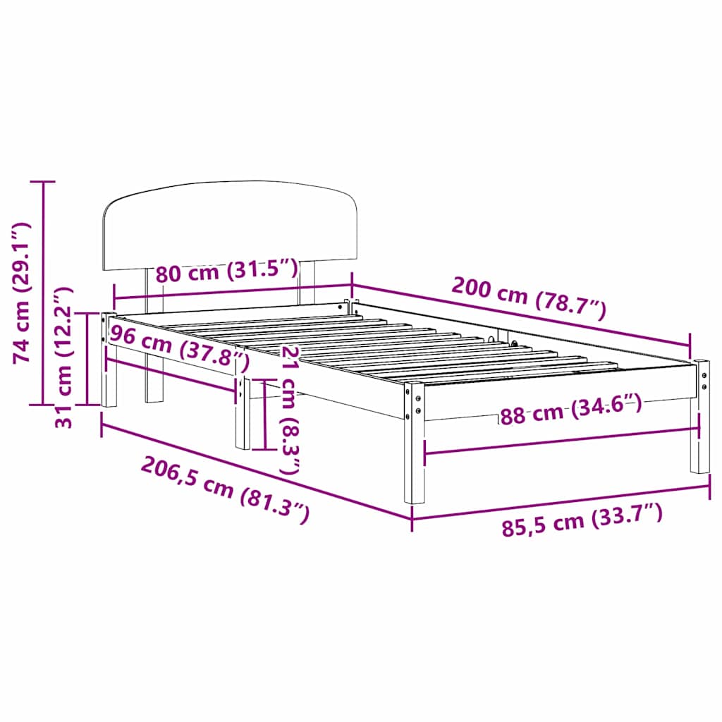 vidaXL Ramka łóżka Woskowy Brąz 80 x 200 cm Lite drewno sosnowe
