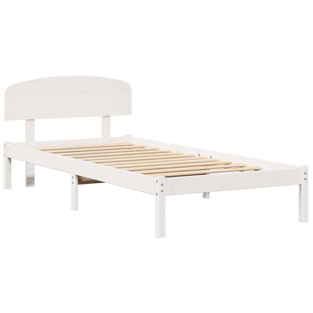 vidaXL Ramka łóżka Z zagłówkiem Biały 90 x 190 cm Lite drewno sosnowe