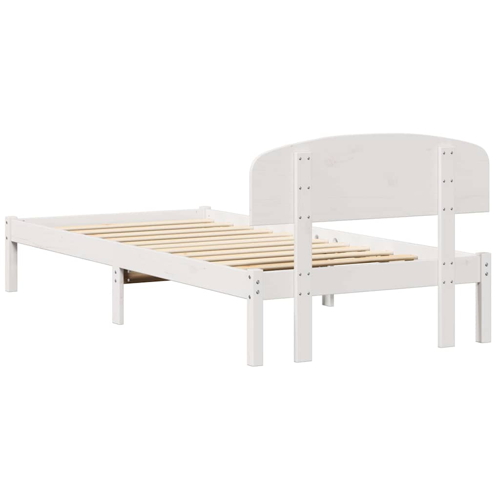 vidaXL Ramka łóżka Z zagłówkiem Biały 90 x 190 cm Lite drewno sosnowe