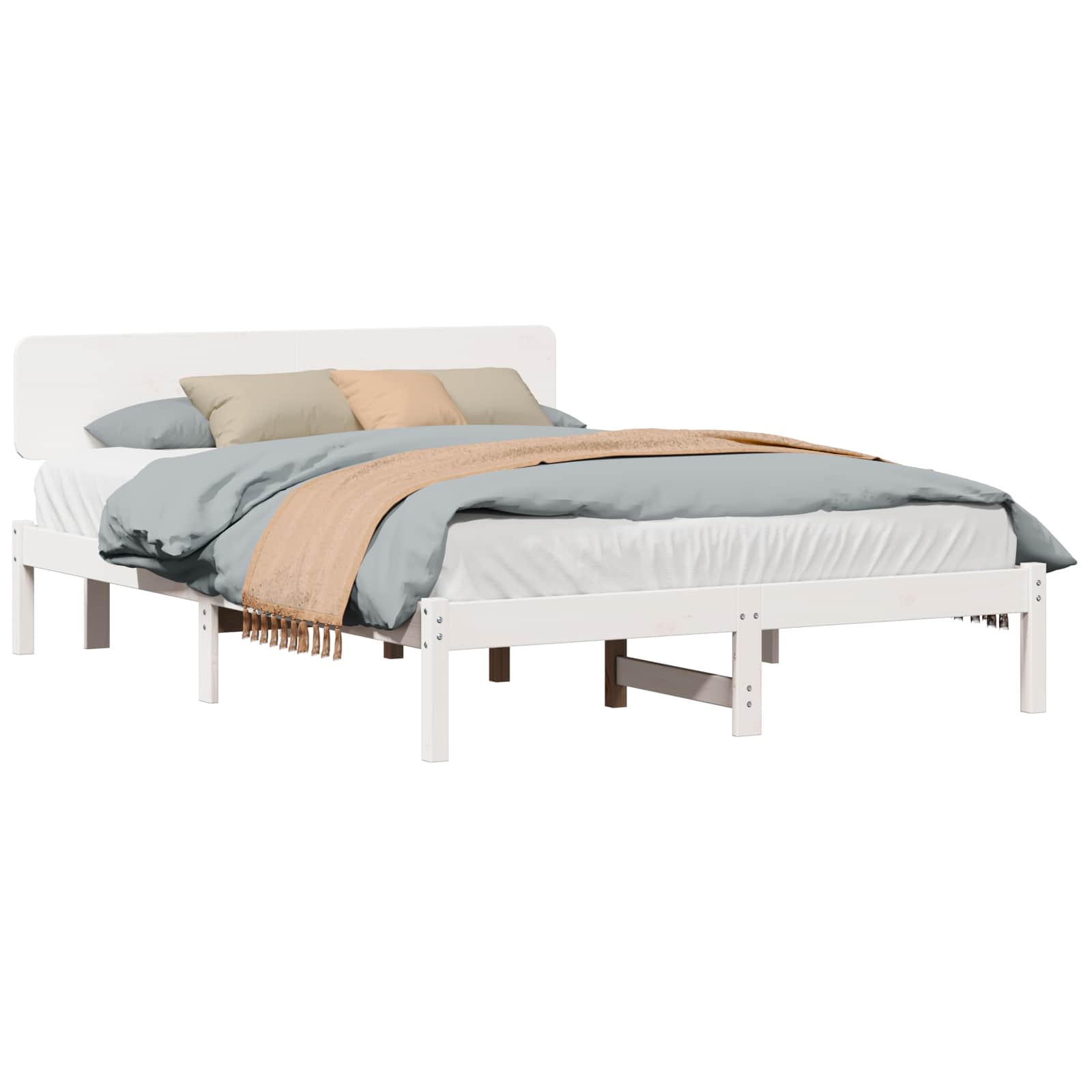 vidaXL Ramka łóżka Z zagłówkiem Biały 200 x 200 cm Lite drewno sosnowe