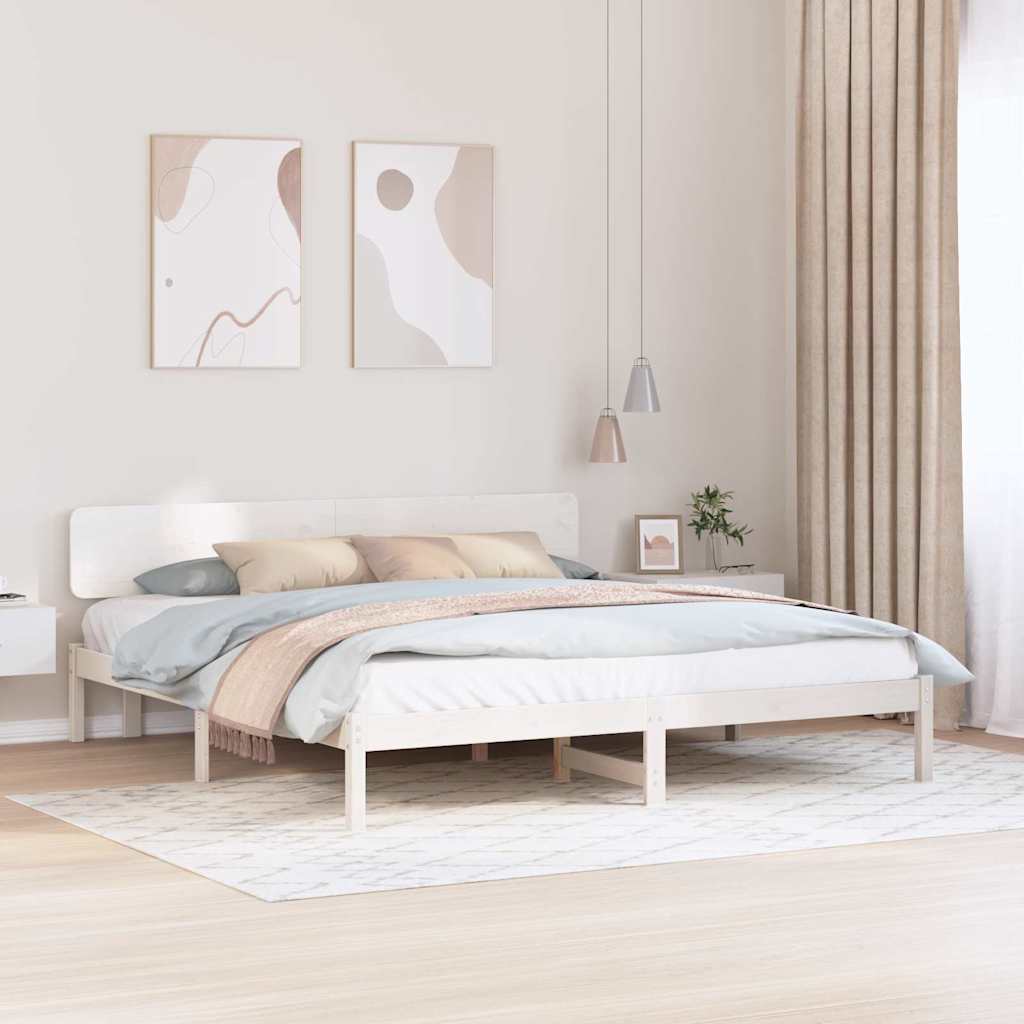 vidaXL Ramka łóżka Z zagłówkiem Biały 180 x 200 cm Lite drewno sosnowe