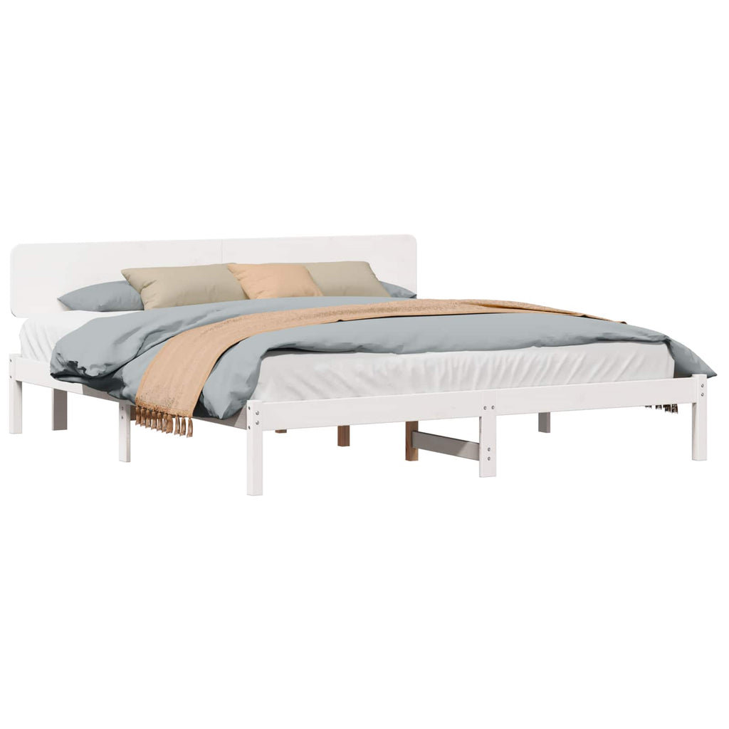 vidaXL Ramka łóżka Z zagłówkiem Biały 180 x 200 cm Lite drewno sosnowe