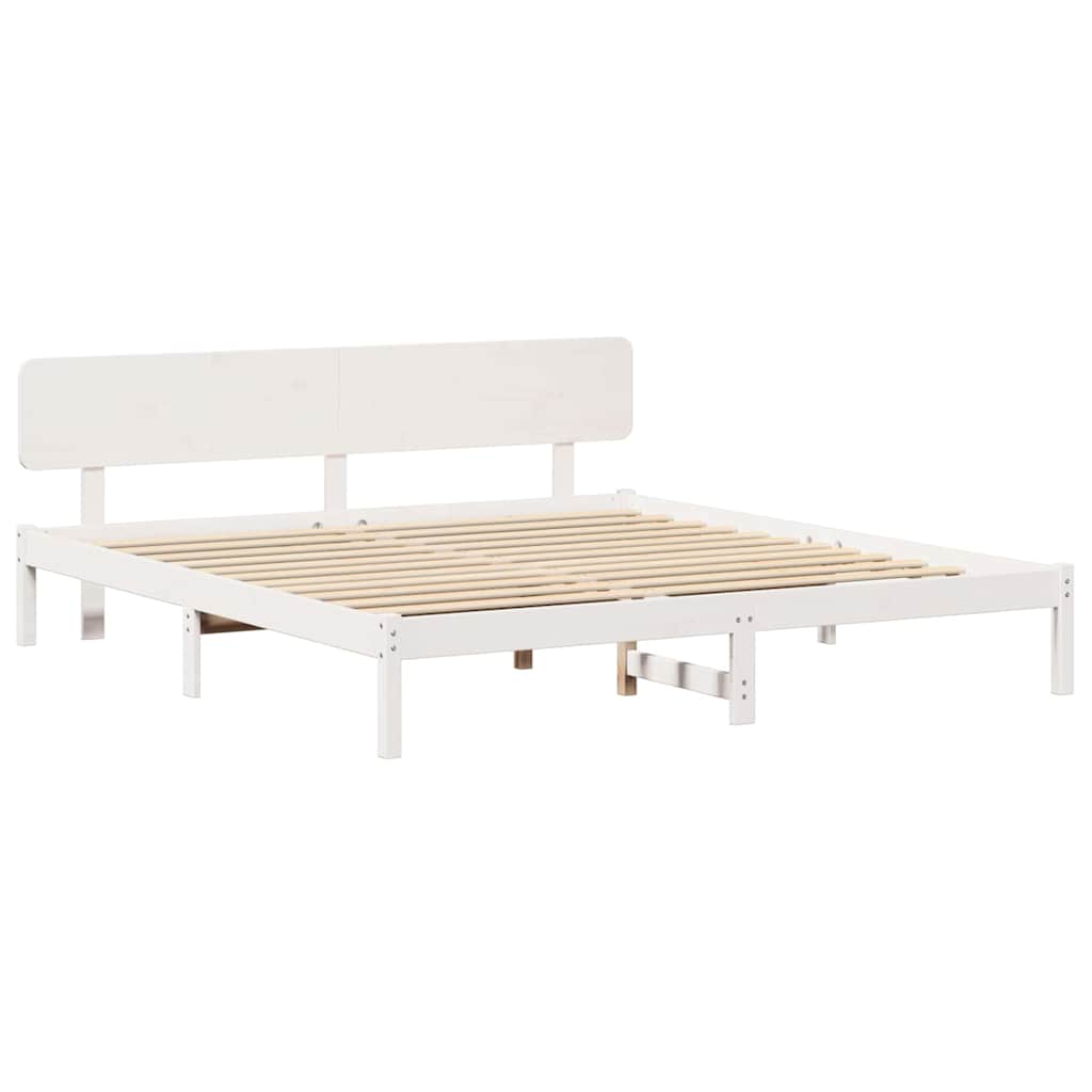 vidaXL Ramka łóżka Z zagłówkiem Biały 180 x 200 cm Lite drewno sosnowe